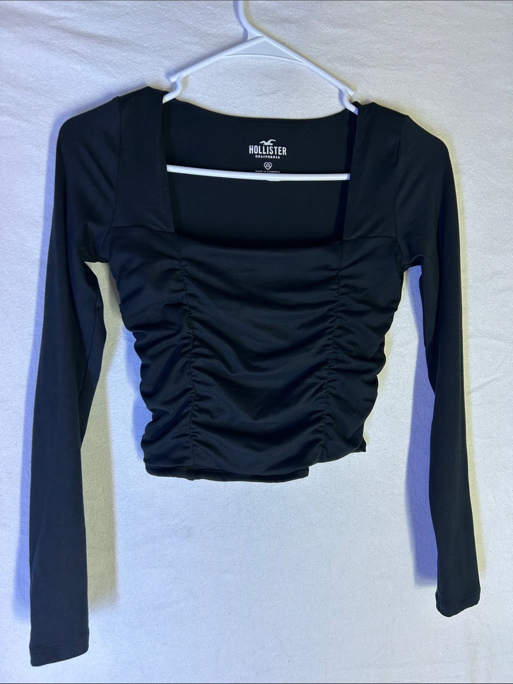 Hollister Black Ruched Square-Neck Long Sleeve Top